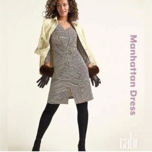 CAbi 4614 Manhattan Dress Fall 2023 Brown/Bone Biscotti Striped, medium, EUC